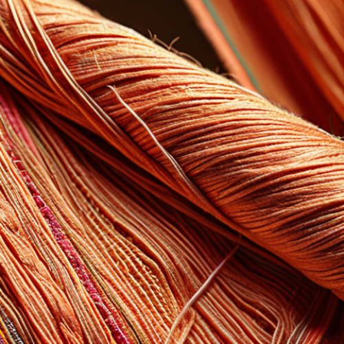 **Close-up of cotton fibers under a microscope, showcasing their cellulose structure. Add a hand holding a vibrant, intricately woven Thai silk fabric. The lighting should be bright and scientific, contrasting with the soft sheen of the silk.**