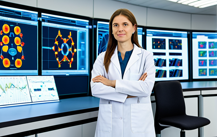 A diverse professional textile engineer, fully clothed in a modest lab coat over appropriate professional attire, stands confidently in a bright, futuristic textile research and development lab. The lab features transparent displays showcasing intricate smart fabric designs, integrated sensors, and holographic projections of bio-monitoring data. Advanced machinery for textile weaving and electronic integration is visible in the background, hinting at the fusion of electronics and fabric. Professional photography, high resolution, perfect anatomy, correct proportions, natural pose, well-formed hands, proper finger count, natural body proportions, safe for work, appropriate content, fully clothed, professional dress.