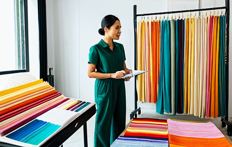 Sustainable Textile Journalist**

A professional female journalist, fully clothed in a modest linen jumpsuit, interviewing a textile designer in a bright, modern Bangkok studio, surrounded by colorful fabric swatches. The journalist is holding a notepad and pen. Appropriate attire, safe for work, perfect anatomy, natural proportions, family-friendly, professional photography, high quality.

**