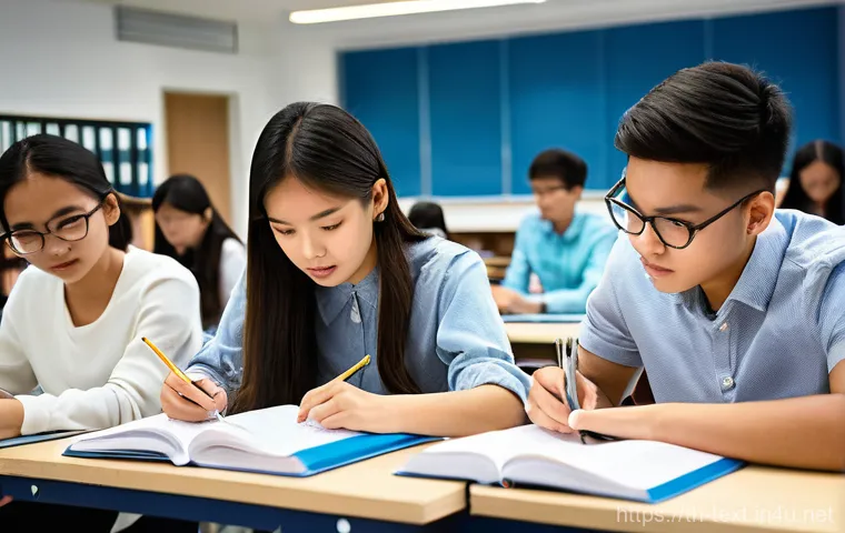 섬유기사 시험 비용 - **Prompt: Dedicated Textile Engineering Students**
    "A group of diverse young Thai students, aged...