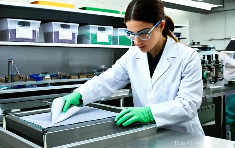 섬유기사 실기 시험의 어려운 점 - **Textile Quality Control Lab: Focused Engineer**
    A bright, clean, and modern textile laboratory...