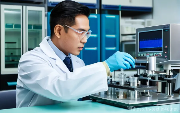 섬유기사와 실기시험의 중요 포인트 - **Prompt:** A young, confident Thai female textile engineer, wearing a clean, professional lab coat ...