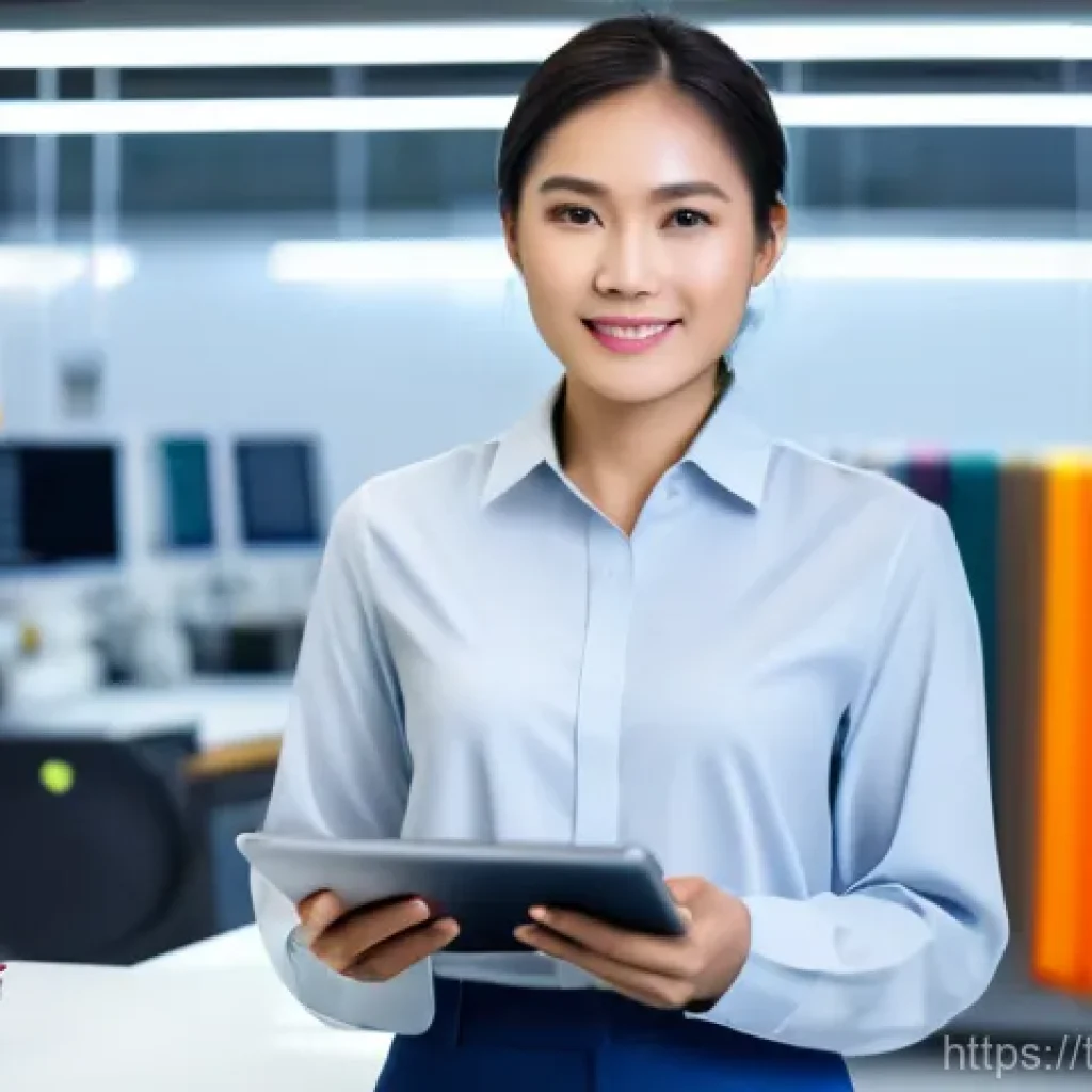섬유기사와 자격증 취득의 중요성 - A confident Thai female textile engineer in her late 20s, wearing a stylish yet professional blouse ...