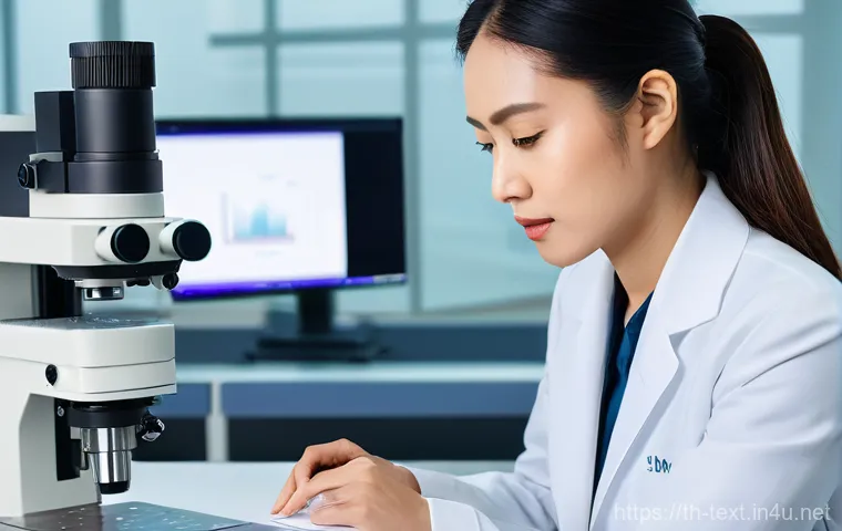 섬유기사와 자격증 취득의 중요성 - A determined Thai male textile engineer in his early 30s, dressed in a crisp, light blue collared sh...