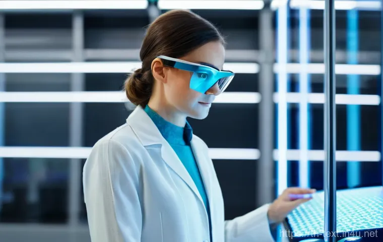 섬유기사 자격증 취득 후의 이점 - **Prompt:** A dynamic, wide shot of a futuristic textile research and development lab. In the foregr...