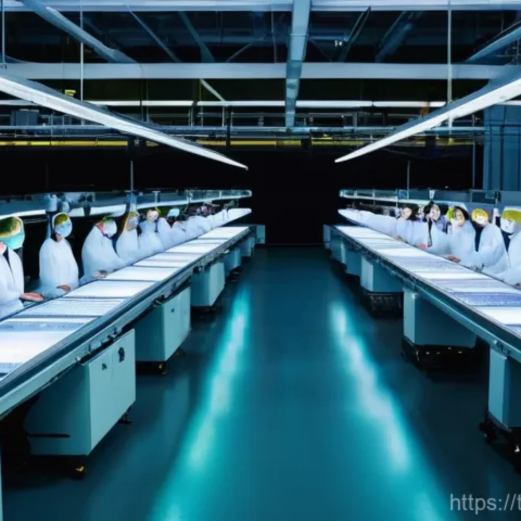 섬유기사 자격증으로 가능한 진출 경로 - **Prompt:** A state-of-the-art textile manufacturing facility at twilight, glowing with advanced tec...