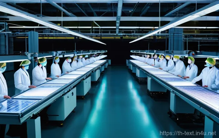 섬유기사 자격증으로 가능한 진출 경로 - **Prompt:** A state-of-the-art textile manufacturing facility at twilight, glowing with advanced tec...