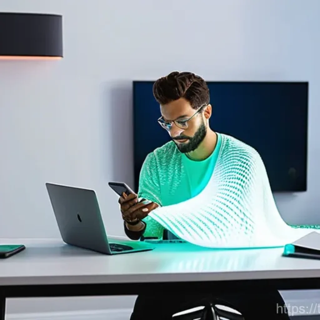 섬유기사 자격증 취득 후의 전망 - **Prompt:** "A vibrant, modern indoor setting, possibly a smart home gym or a collaborative tech spa...