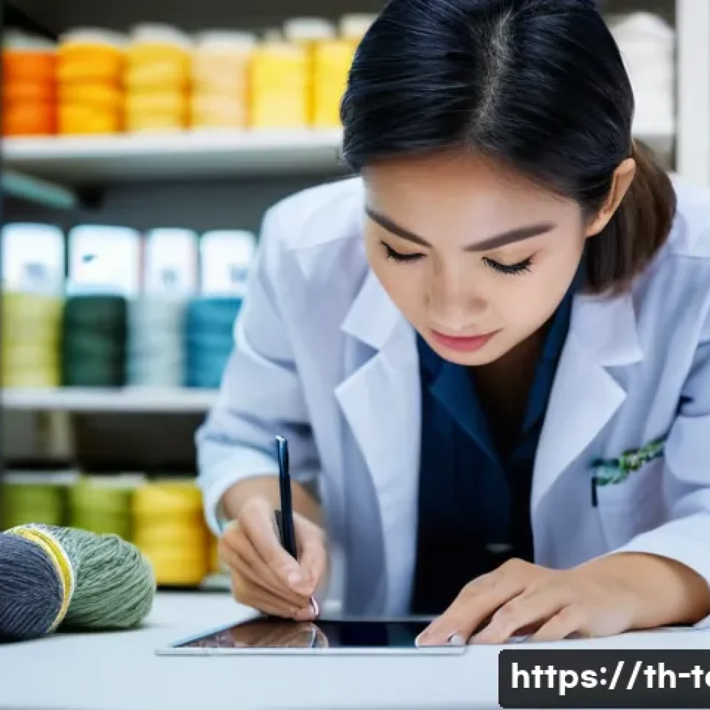 섬유기사와 관련 직업군의 특징 - **A highly detailed portrait of a young, professional Thai textile engineer, in her late 20s, with a...