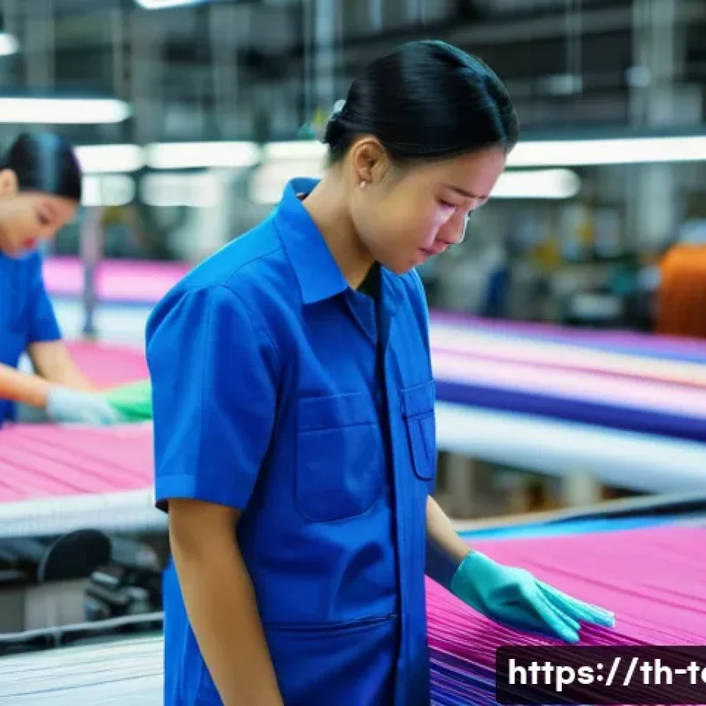 섬유기사 자격증의 효용성과 가치 - A detailed scene inside a modern textile factory in Thailand, showing a skilled technician wearing a...