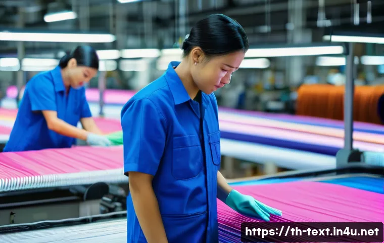섬유기사 자격증의 효용성과 가치 - A detailed scene inside a modern textile factory in Thailand, showing a skilled technician wearing a...