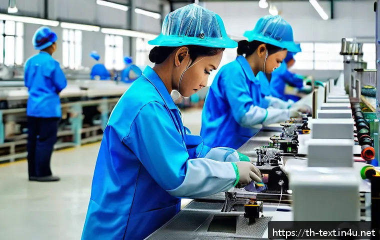 섬유기사 자격증과 관련 직업군의 전망 - A modern textile factory interior in Thailand showcasing advanced automated machinery operated by sk...