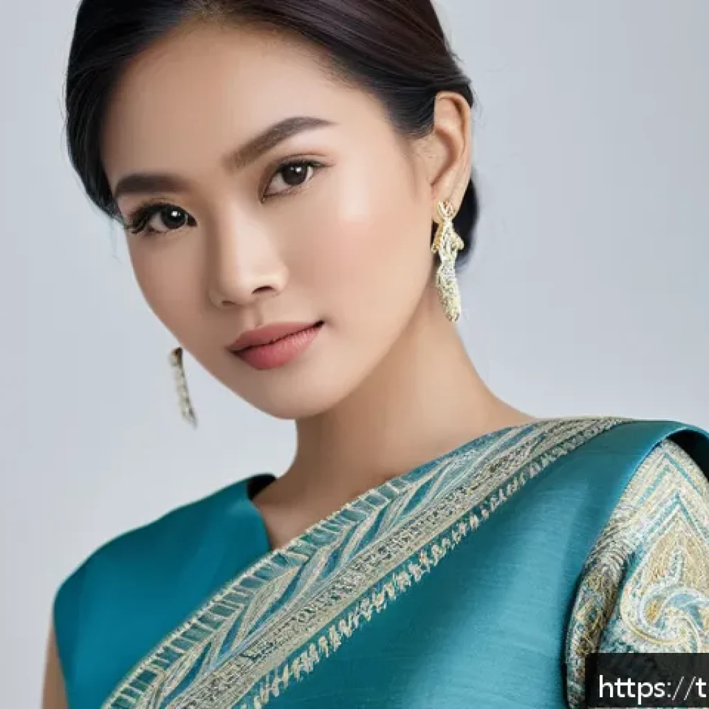 섬유기사와 패션업계 연계성 - A contemporary Thai fashion photoshoot featuring a female model wearing an elegant outfit made from ...