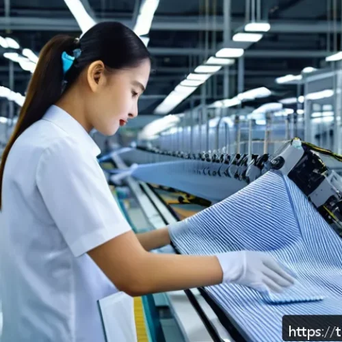 Home 31 섬유기사와 공정 혁신 사례 - A high-tech textile factory in Bangkok featuring advanced robotic arms precisely cutting fabric on a...