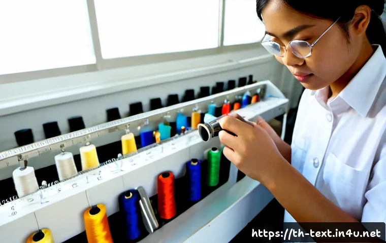 Home 30 섬유기사와 실기시험 준비 사례 - Photorealistic Thai textile engineering student preparing for a practical certification exam in a br...
